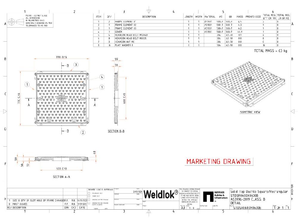 Reece 600mm X 600mm Class B Ductile Iron Solid Top Cover And Frame