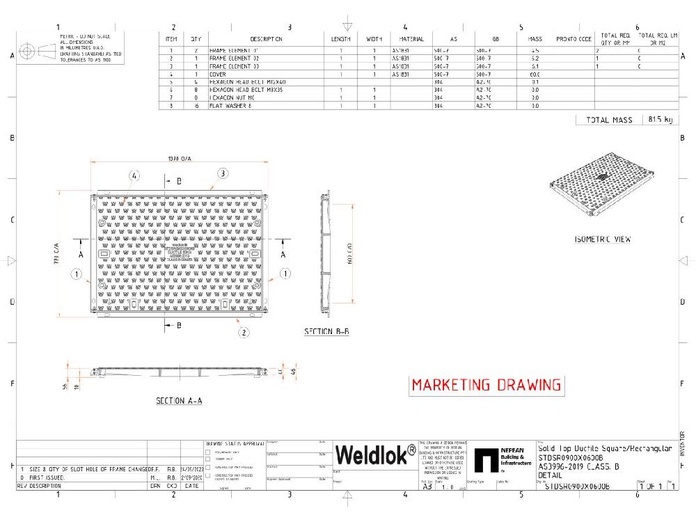 Reece 900mm X 600mm Class B Ductile Iron Solid Top Cover And Frame