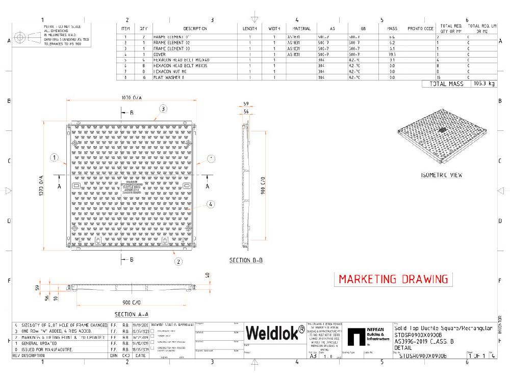 Reece 900mm X 900mm Class B Ductile Iron Solid Top Cover And Frame