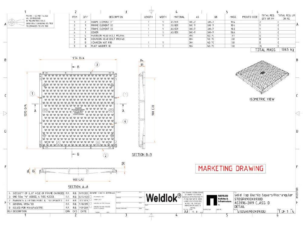 Reece 900mm X 900mm Class D Ductile Iron Solid Top Cover And Frame