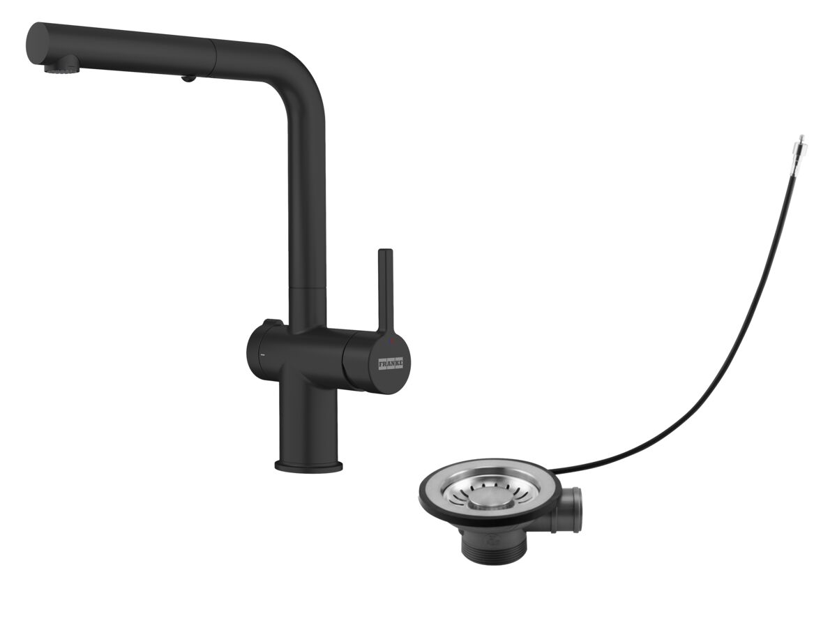 reece Active Twist Pull Out Sink Mixer Kit Overflow Matte Black/Stainless Steel (5 Star) Lead Free
