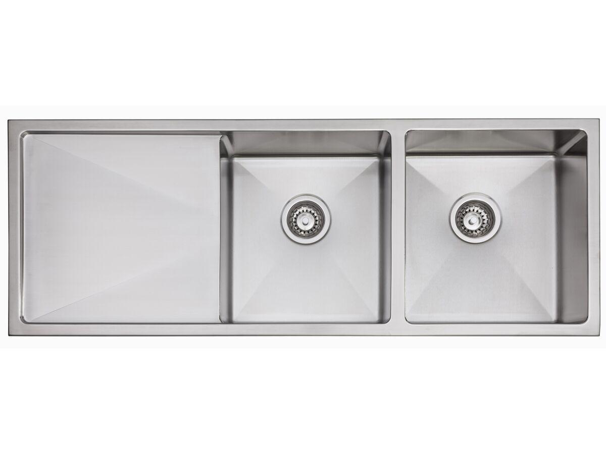 reece AFA Exact Double Bowl Inset/Undermount Right Hand Bowl Sink No Taphole with Quick-Fit Clips 1208mm Stainless Steel