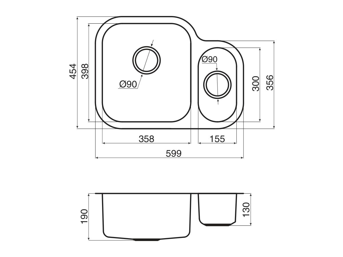 Reece AFA Flow 1 1/4 Bowl Undermount Sink No Taphole 599mm Stainless Steel