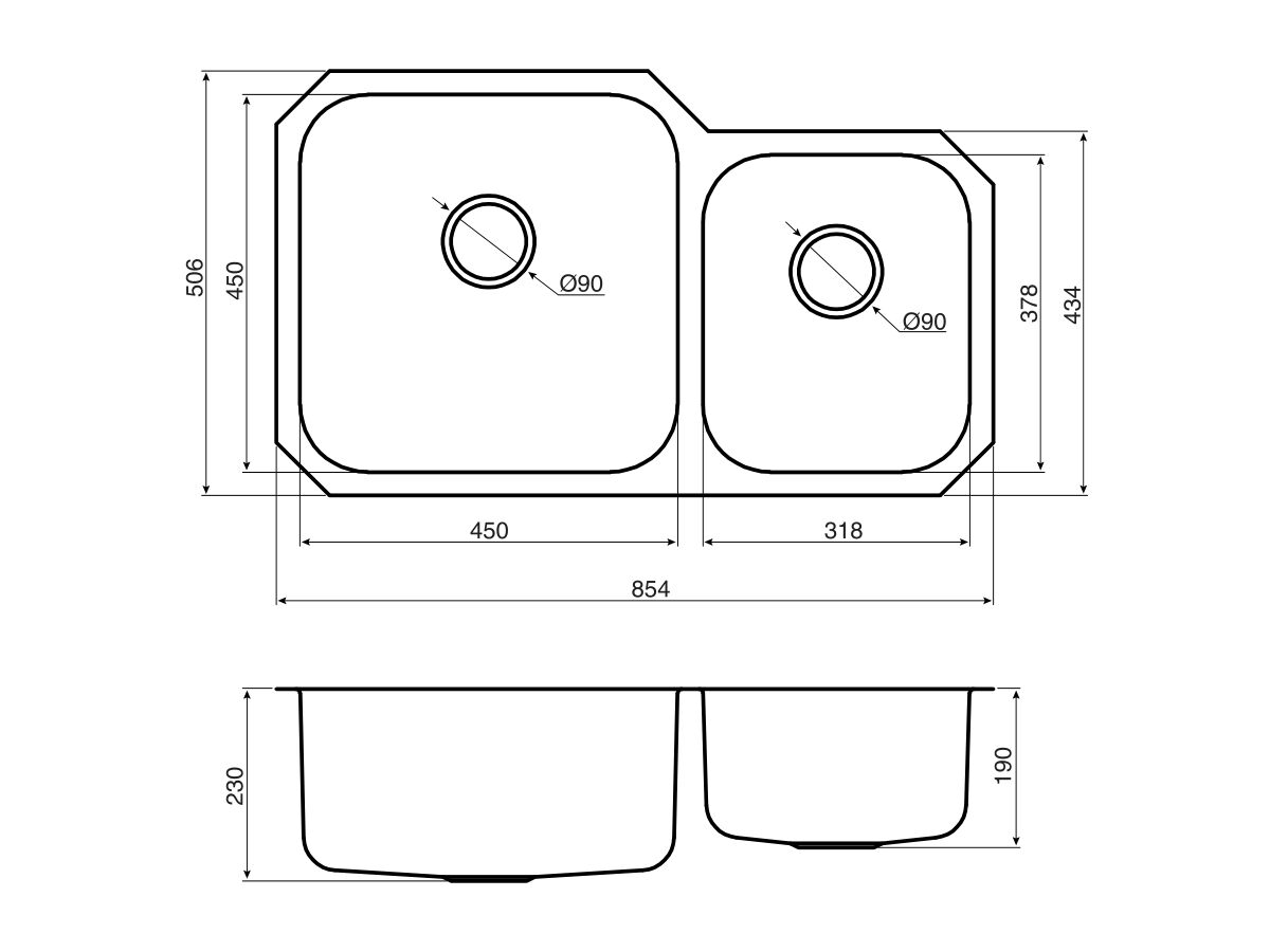 Reece AFA Flow 1 3/4 Bowl Undermount Sink No Taphole 854mm Stainless Steel