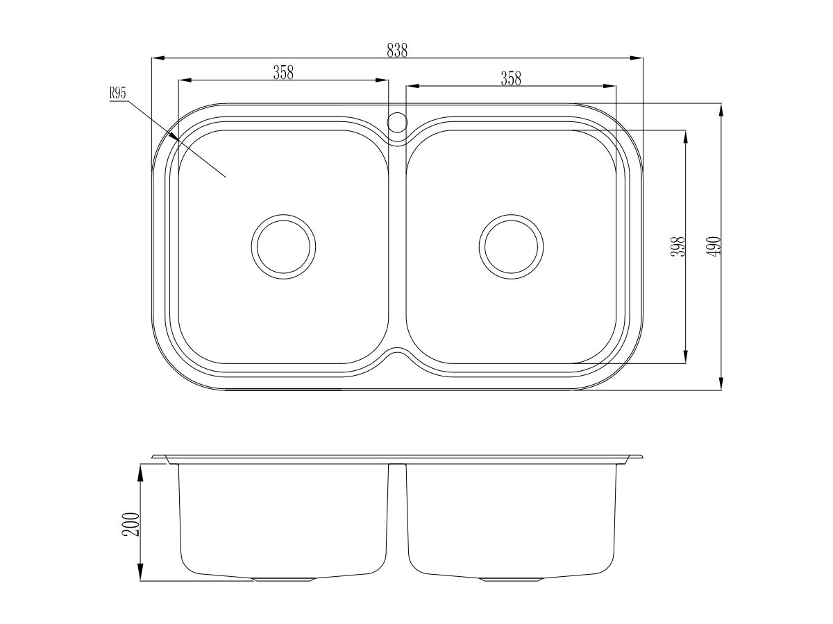 Reece AFA Flow Double Bowl Undermount/Inset Sink 1 Taphole With Quick-Fit Clips 838 X 490mm Stainless Steel