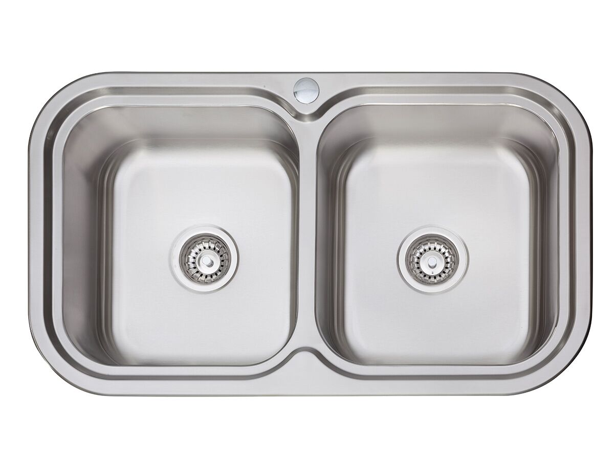 reece AFA Flow Double Bowl Undermount/Inset Sink 1 Taphole with Quick-Fit Clips 838 x 490mm Stainless Steel