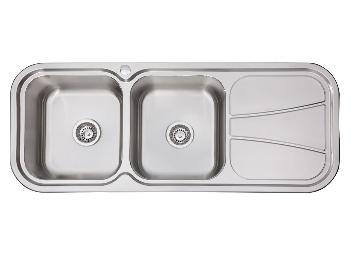 reece AFA Flow Double Bowl Undermount/Inset Sink Left Hand Bowl 1 Taphole with Quick-Fit Clips 1211mm x 490mm Stainless Steel