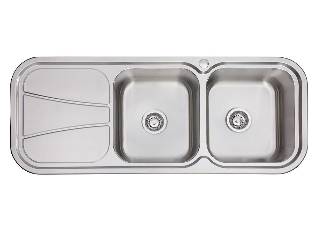 reece AFA Flow Double Bowl Undermount/Inset Sink Right Hand Bowl 1 Taphole with Quick-Fit Clips 1211 x 490mm Stainless Steel