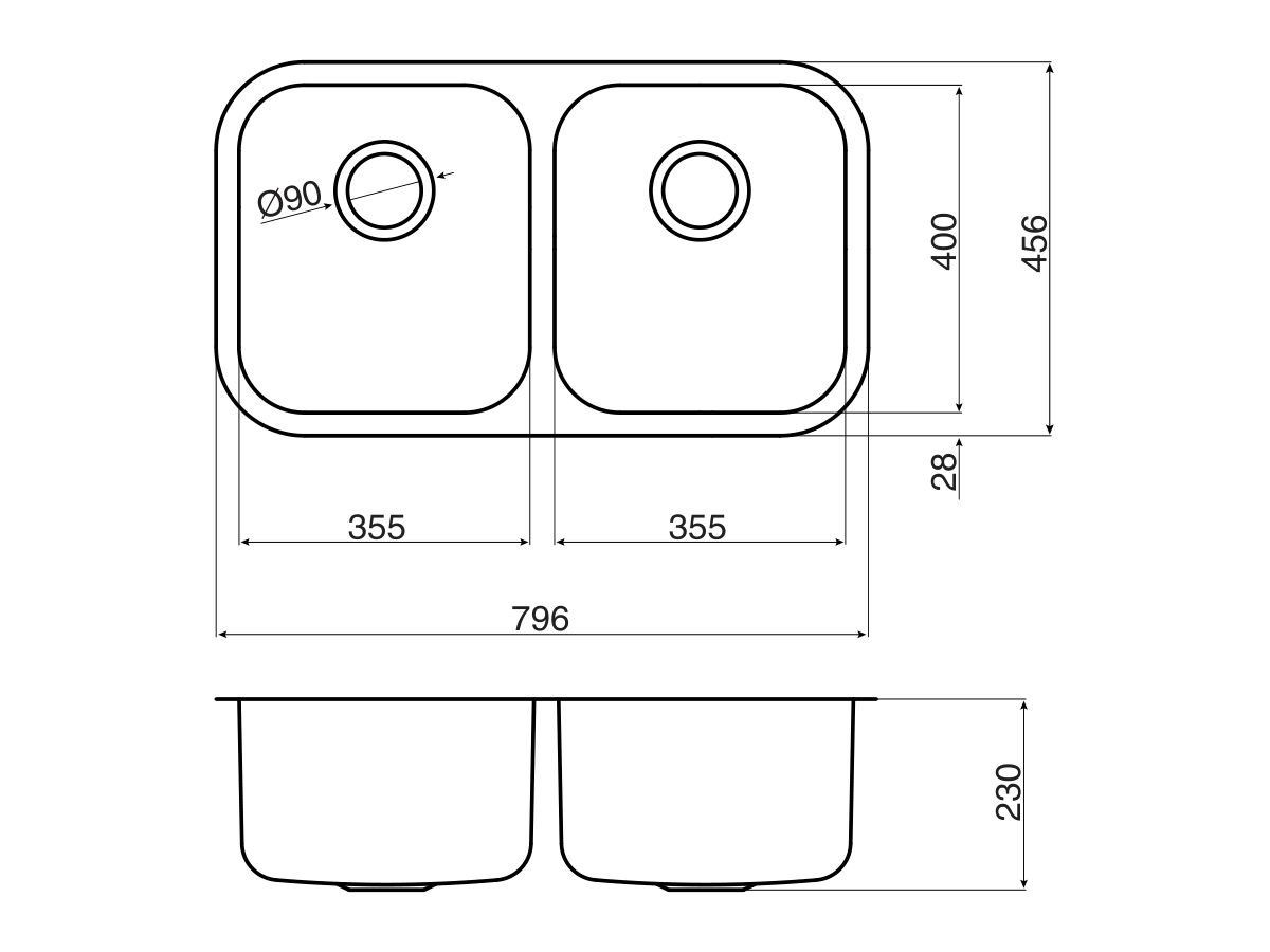 Reece AFA Flow Double Bowl Undermount Sink No Taphole 796mm Stainless Steel
