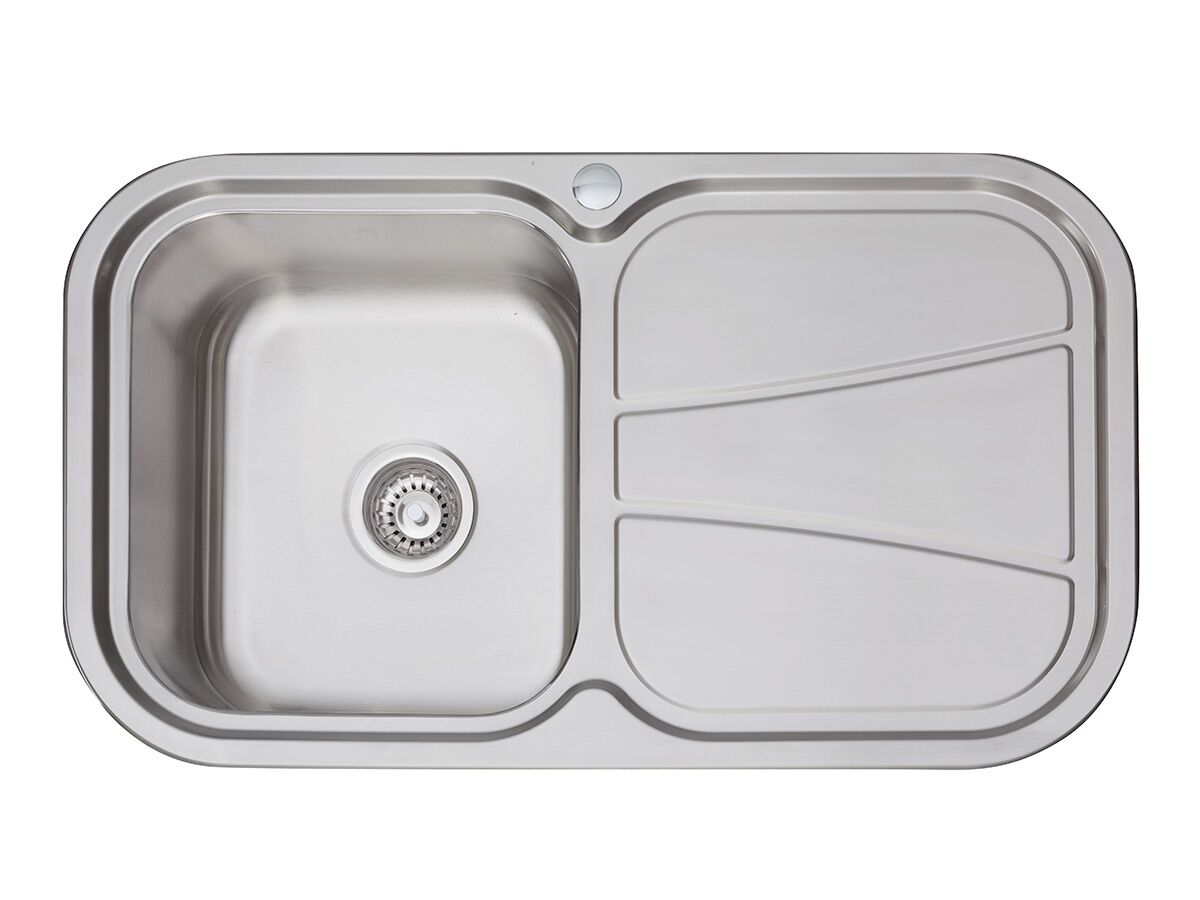 reece AFA Flow Single Bowl Undermount/Inset Sink Left Hand Bowl 1 Taphole with Quick-Fit Clips 838mm x 490mm Stainless Steel