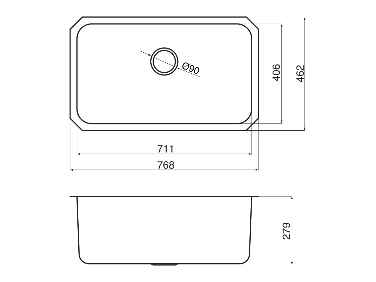 Reece AFA Flow Single Bowl Undermount Sink No Taphole 768mm Stainless Steel