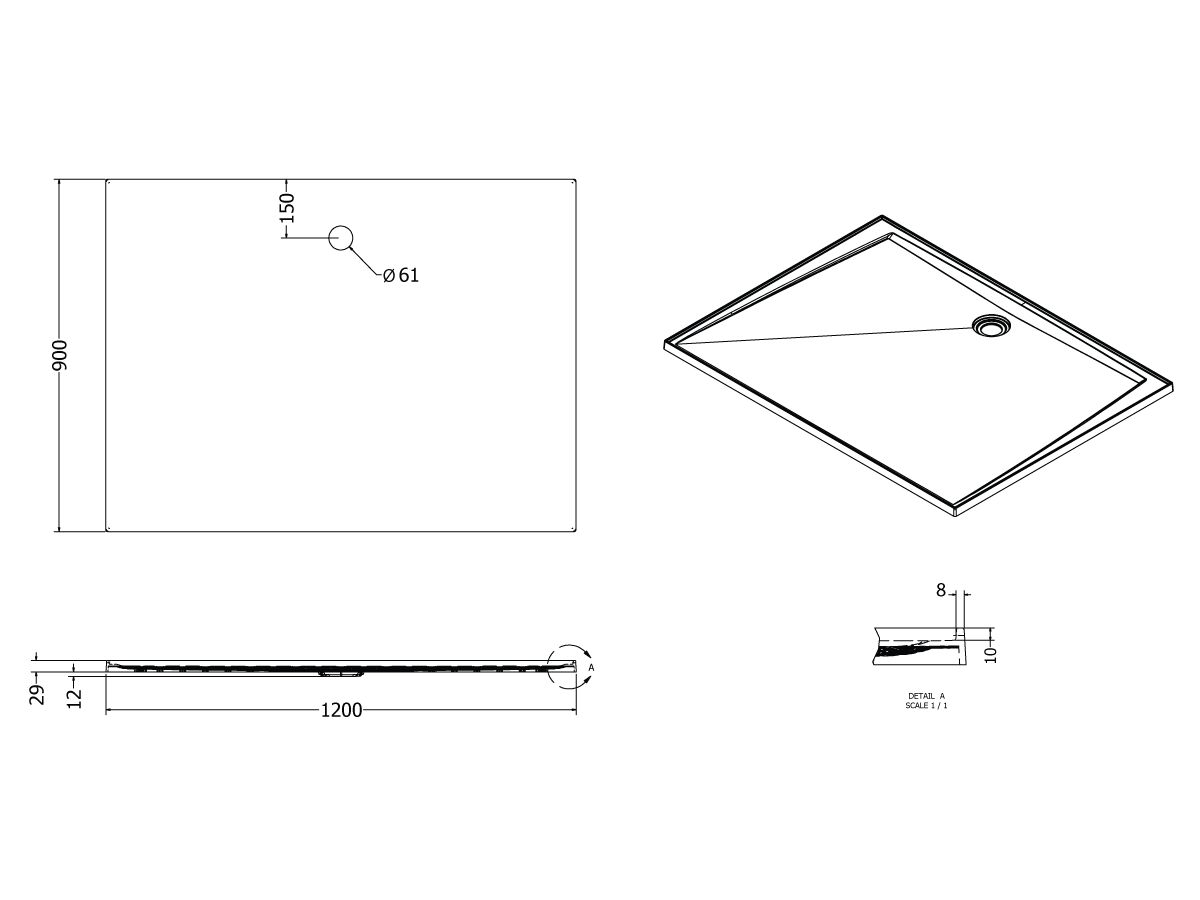 Reece Akril Torbex Shower Base 1200mm X 900mm White
