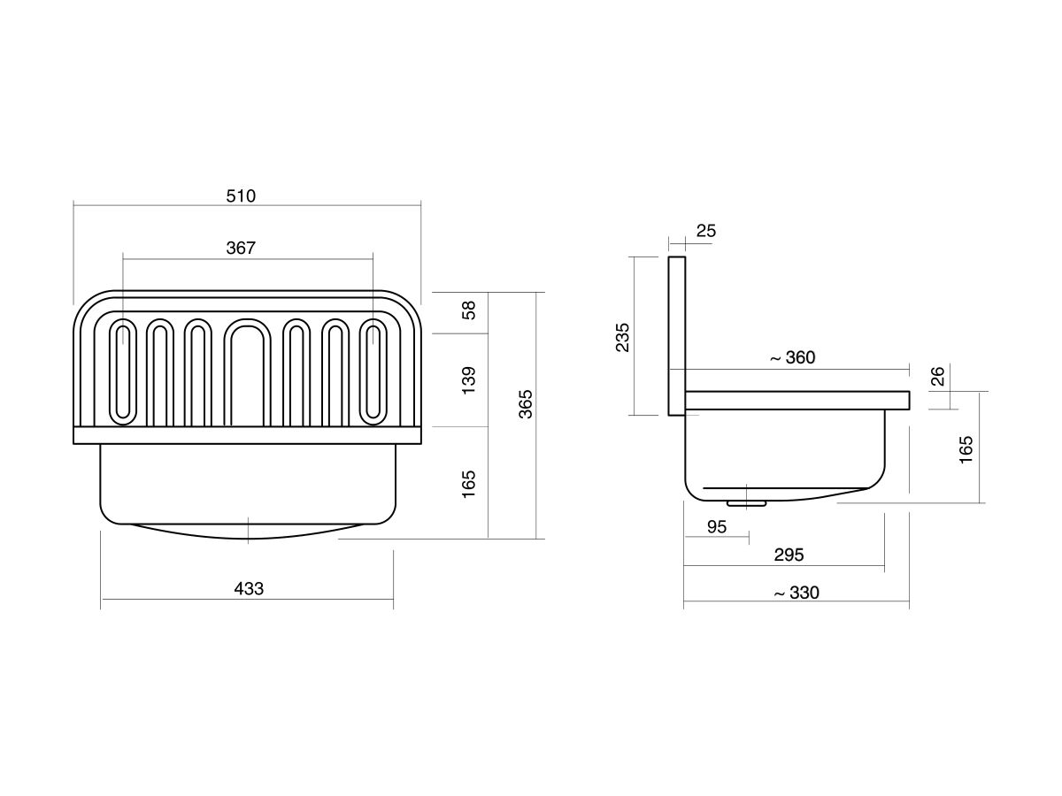 Reece Alape Klassiker Wall Basin 510x360mm Overflow White With Black Trim