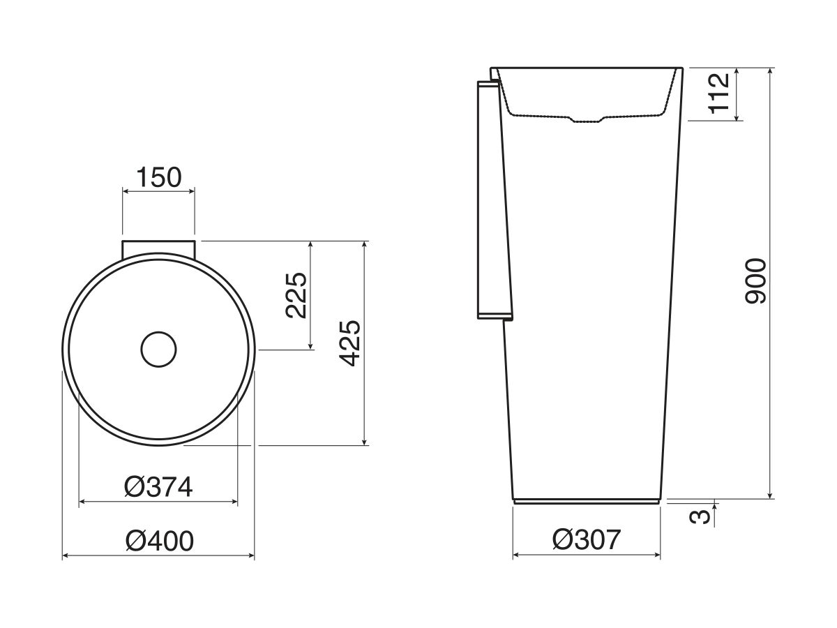 Reece Alape Scopio Freestanding Basin 400mm White (Wall Attached)