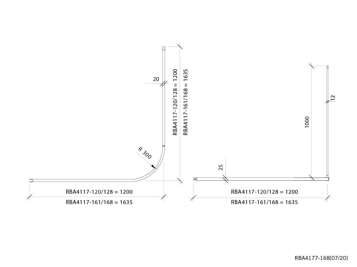Reece Aluminium 90 Degree Shower Track 1635 X 1635 With Curtain