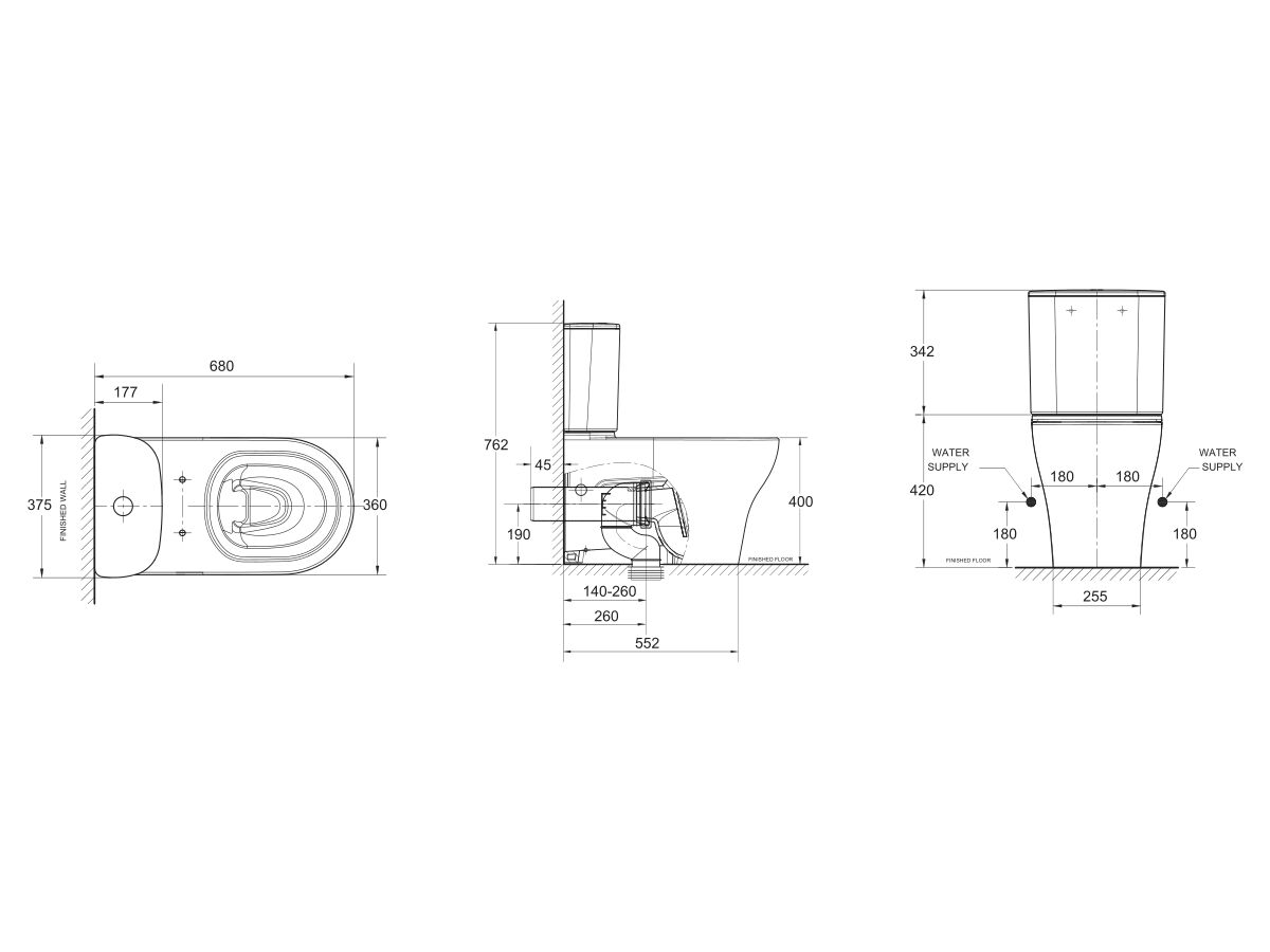 Reece American Standard Cygnet Hygiene Rim Close Coupled Back To Wall Bottom Inlet Pan White (4 Star)