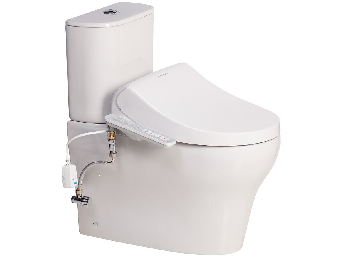 reece American Standard Cygnet Round Hygiene Rim Close Coupled Back to Wall Back Inlet Toilet Suite with SpaLet E-Bidet Seat White (4 Star)