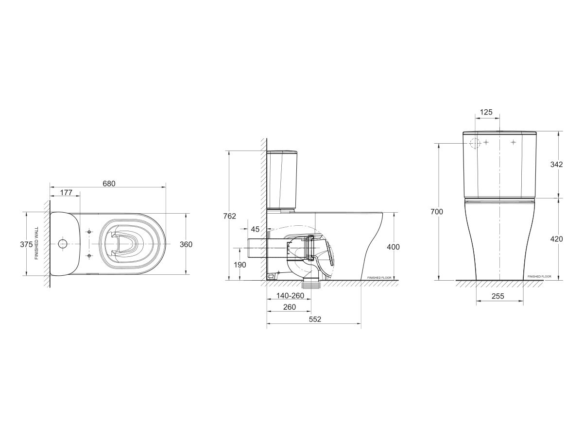 Reece American Standard Cygnet Round Hygiene Rim Close Coupled Back To Wall Back Inlet Toilet Suite White (4 Star)