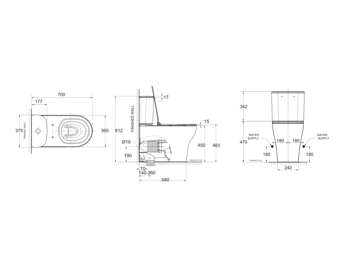 Reece American Standard Cygnet Round Overheight Hygiene Rimless Close Coupled Back To Wall Bottom Inlet Toilet Suite White (4 Star)
