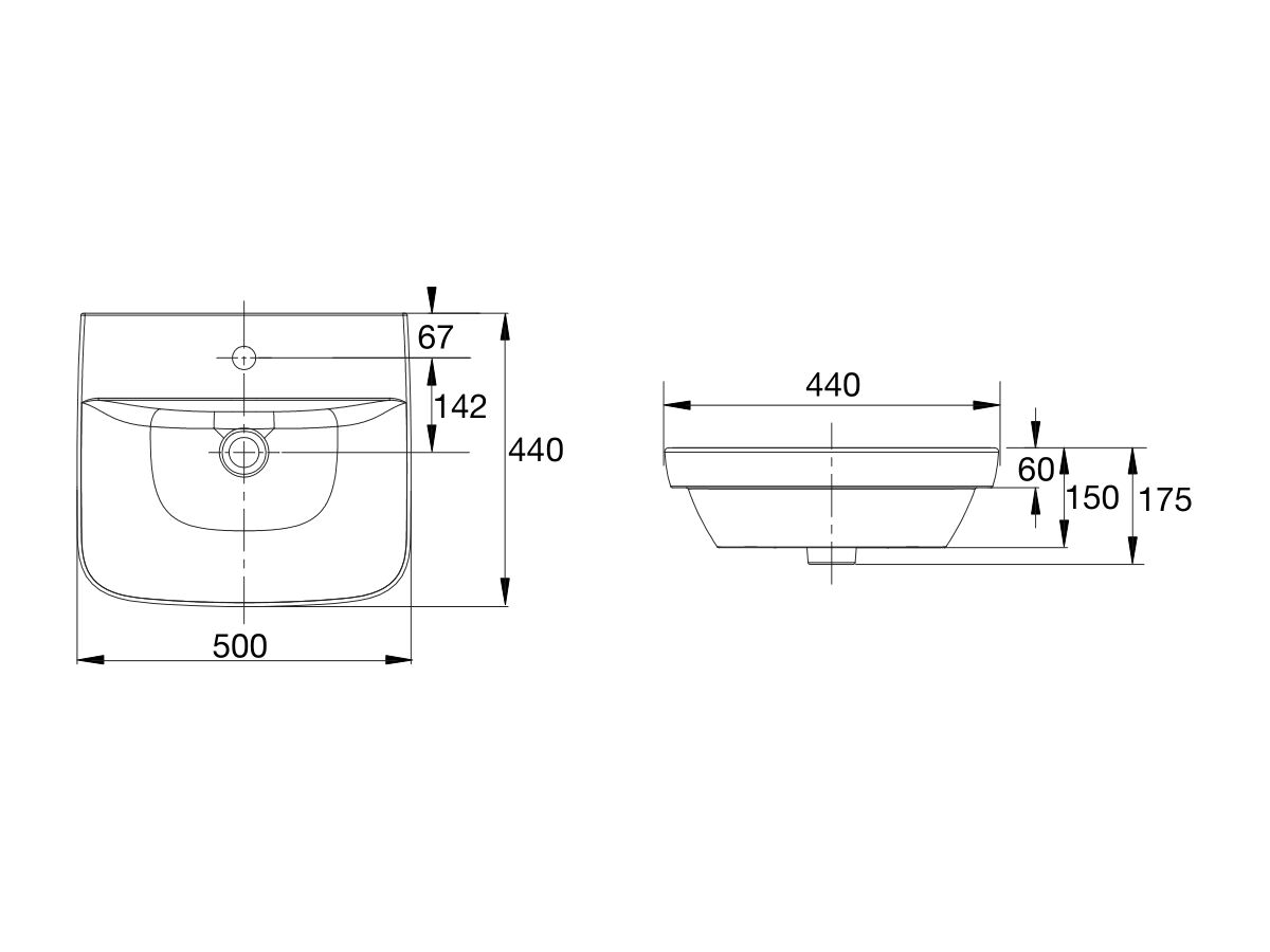 Reece American Standard Cygnet Semi Inset Basin 1 Taphole 500mm White