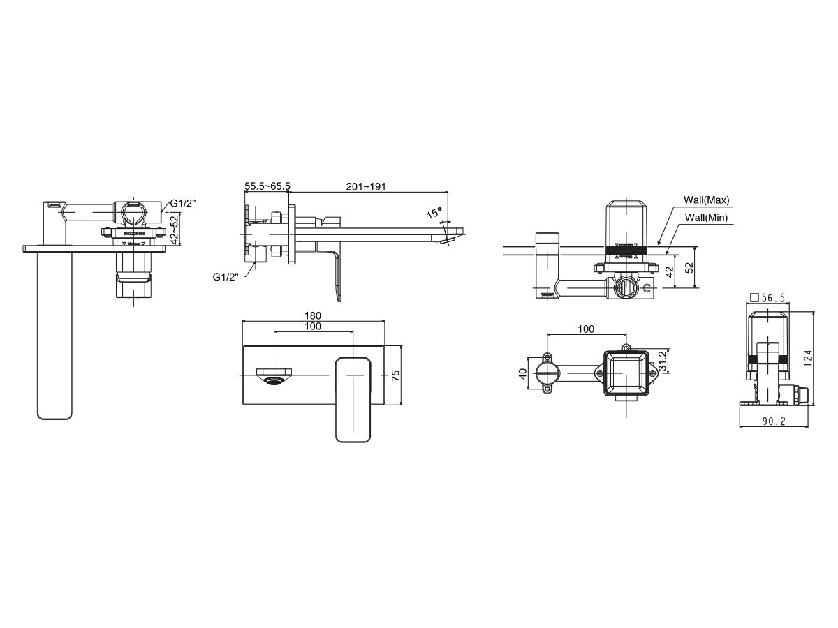 Reece American Standard Cygnet Wall Basin Mixer Tap Set Chrome (4 Star)