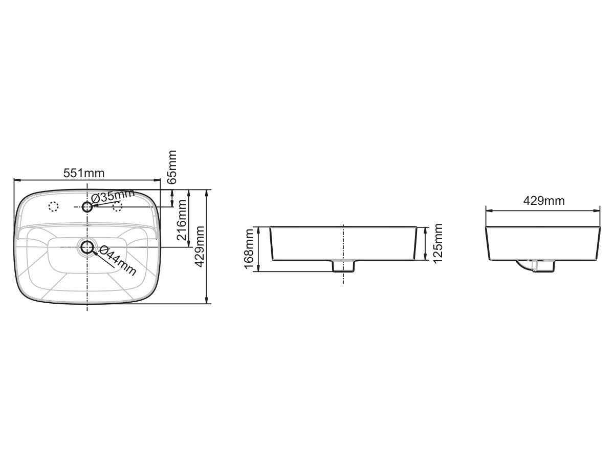 Reece American Standard Signature Counter Basin 3 Taphole 550mm White