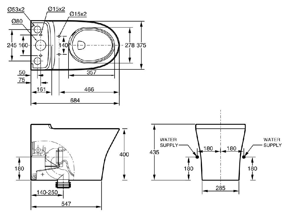 Reece American Standard Signature Hygiene Rim Close Coupled Back To Wall Bottom Inlet Pan White (4 Star)