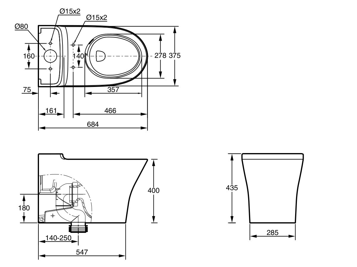 Reece American Standard Signature Hygiene Rim Close Coupled Back To Wall Back Inlet Pan White (4 Star)