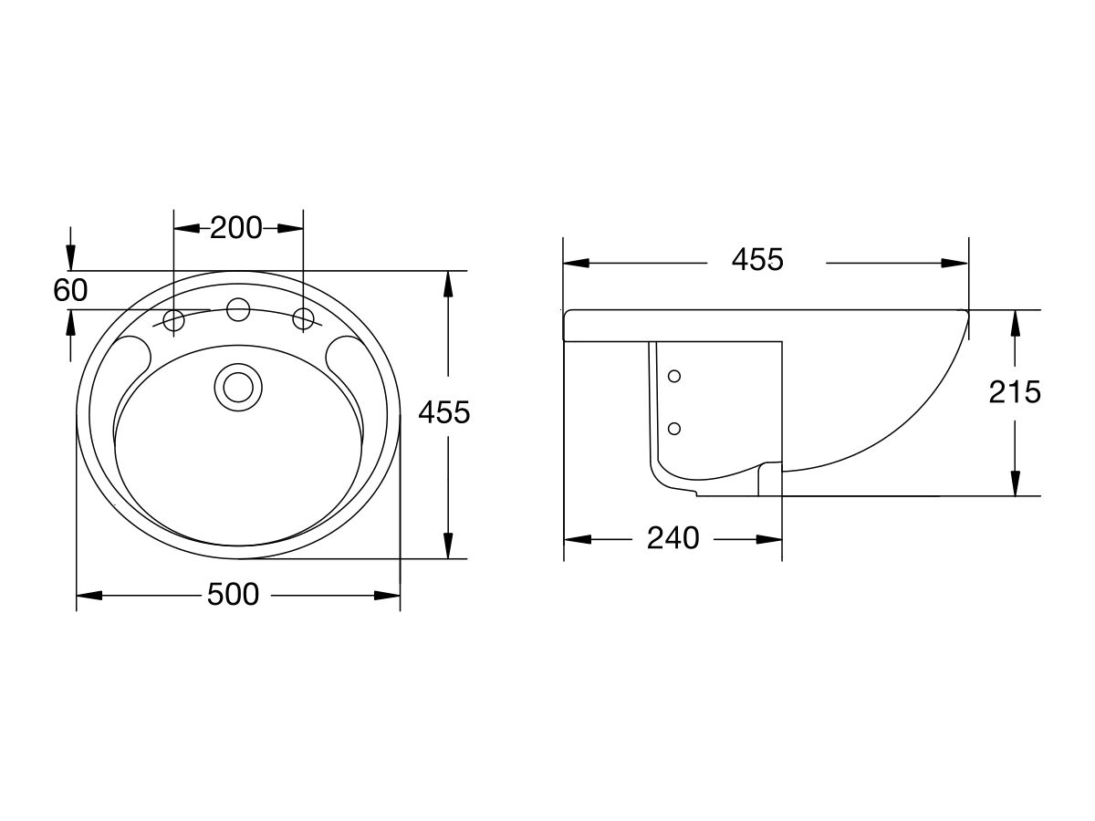 Reece American Standard Studio Semi Recessed Basin With Fixing Kit 3 Taphole White