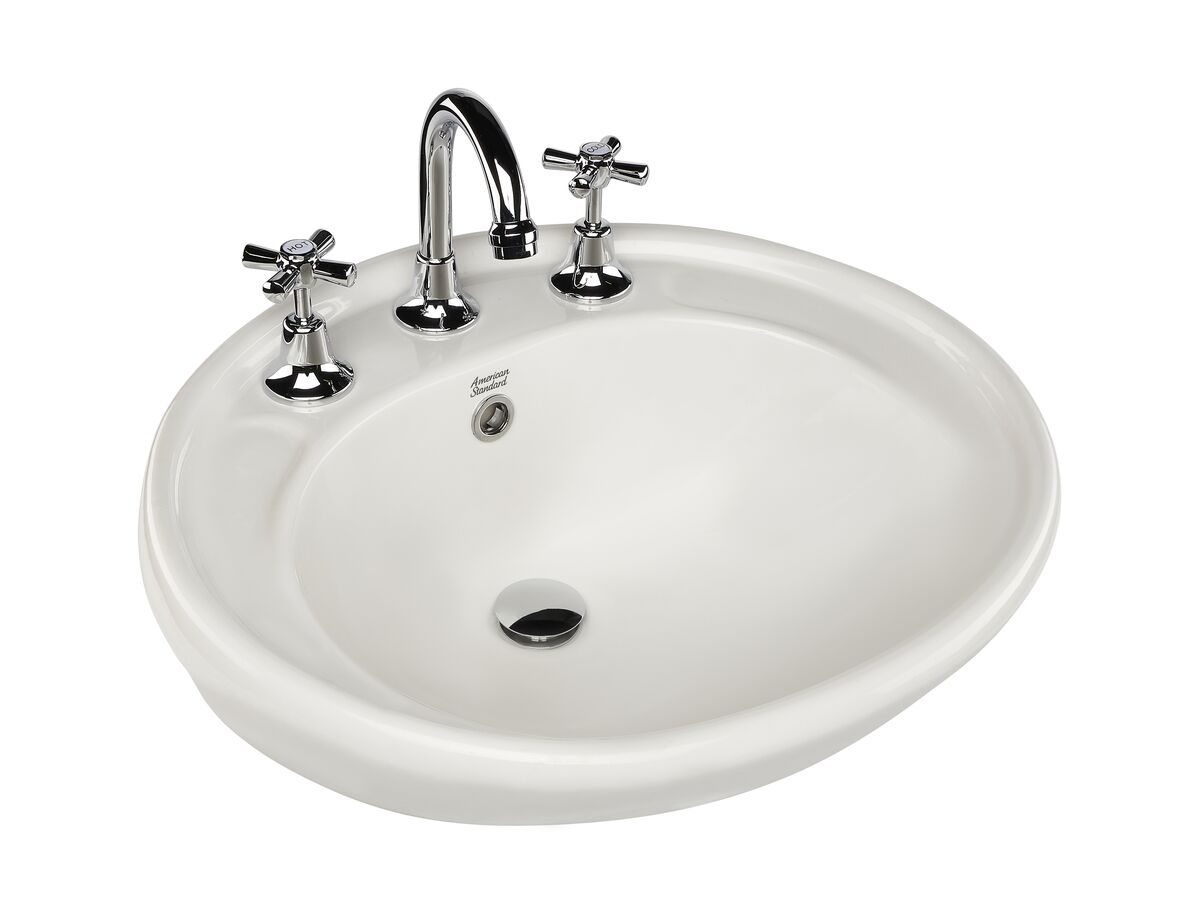 reece American Standard Studio Semi Recessed Basin with Fixing Kit 3 Taphole White