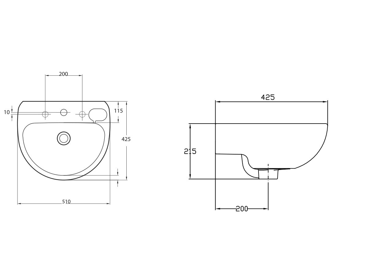 Reece American Standard Studio Wall Basin With Fixing Kit 1 Taphole 500mm White