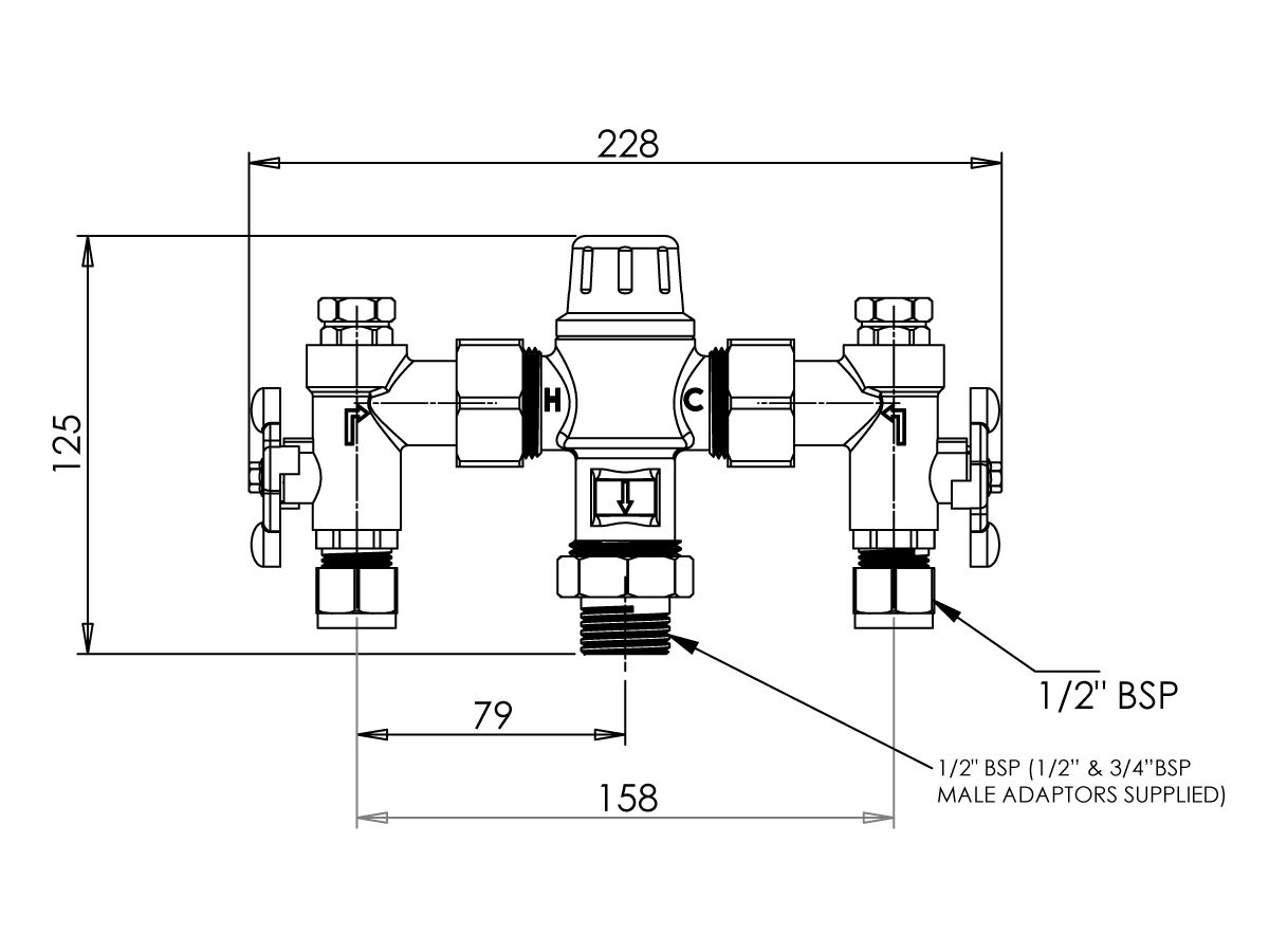 Reece Aquablend 1000 Thermostatic Mixing Valve & Isolating Valves 15mm