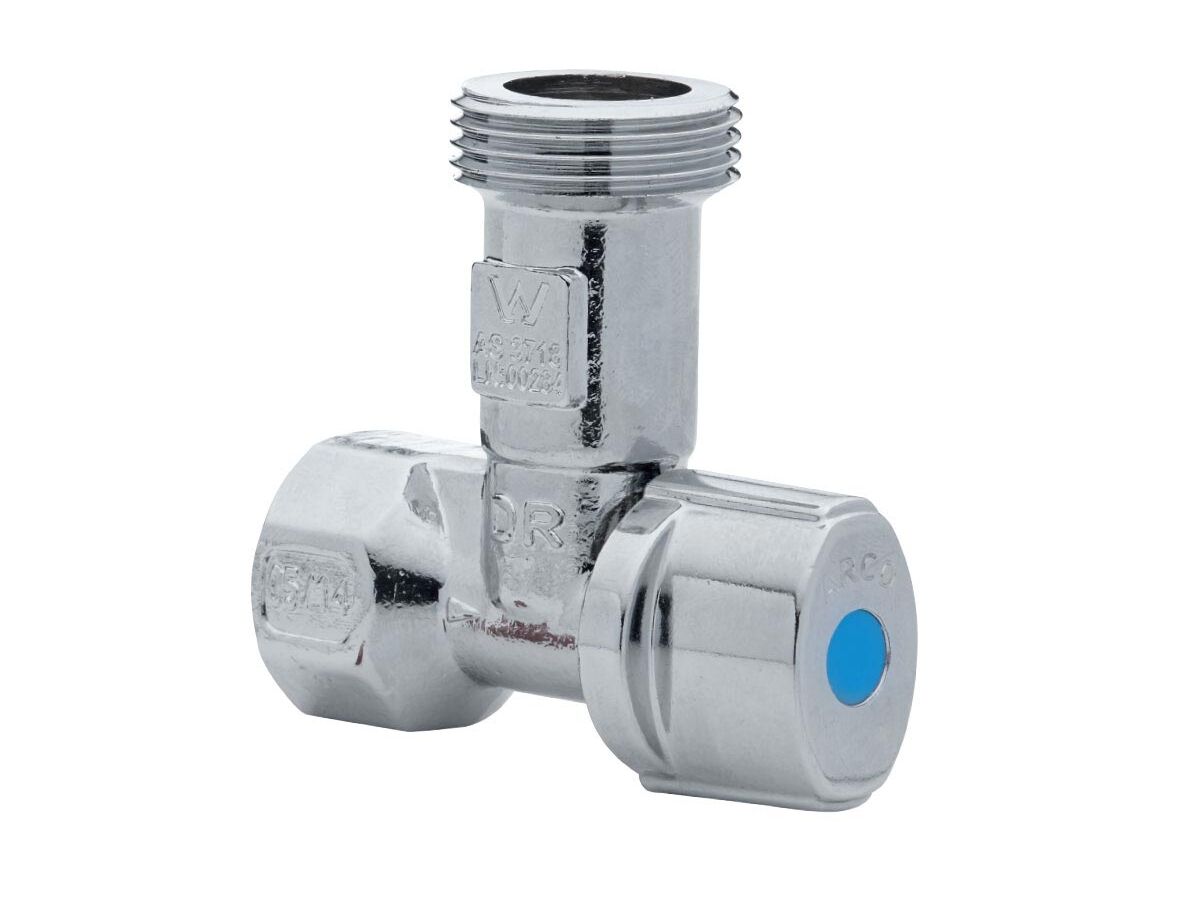 reece Arco Right Angle Washing Machine Stop & Non Return Valve 20mm x 15mm Chrome Plated