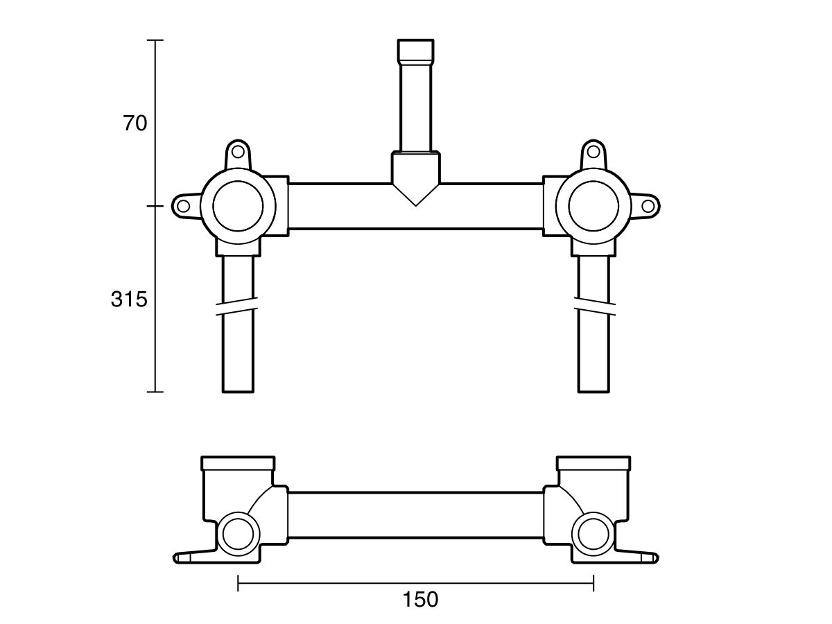 Reece Ardent Shower Assembly 150mm Centre 90mm DN15 Riser With 300mm Tails Bottom Entry Lead Free