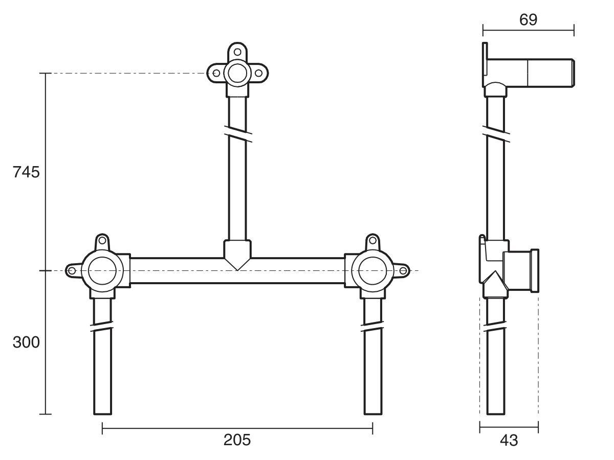 Reece Ardent Shower Assembly 200mm Centre With 300mm Tails Bottom Entry Lead Free