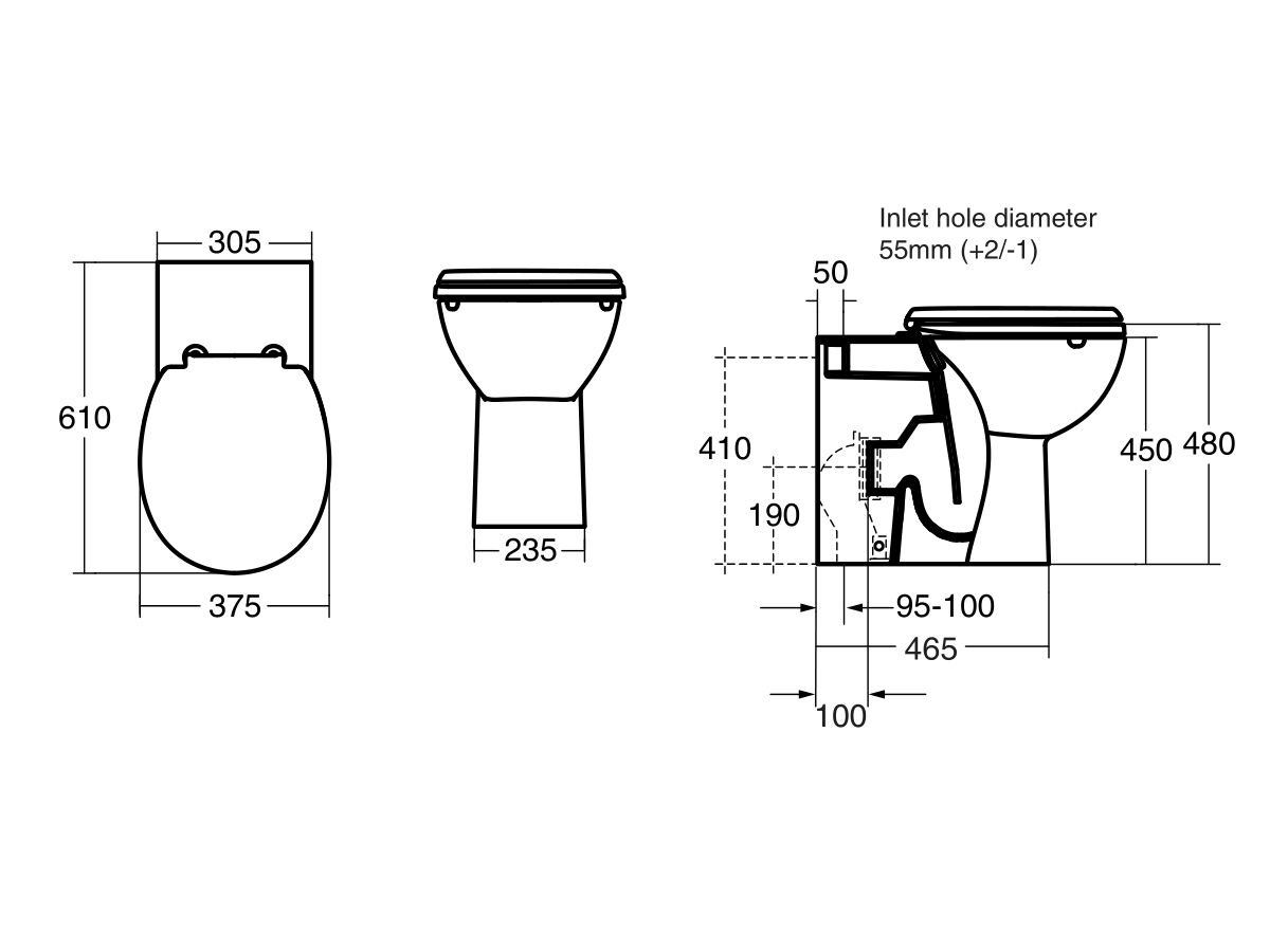 Reece Armitage Shanks Portman 21 Rimless Overheight Back To Wall Pan 610mm & Double Flap Toilet Seat White (4 Star)