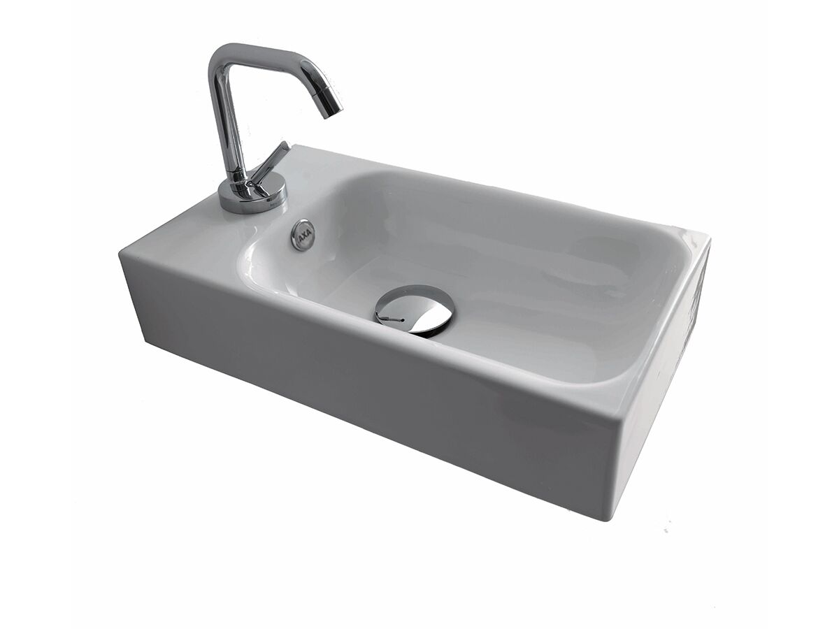 reece AXA Cento Mini Wall Basin Left Hand with Fixing 1 Taphole 450 x 250mm White