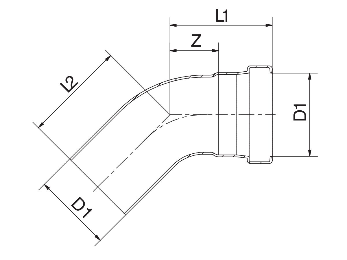 Reece B-Press XL Gas Elbow (Male X Female) 45 Degrees 100mm