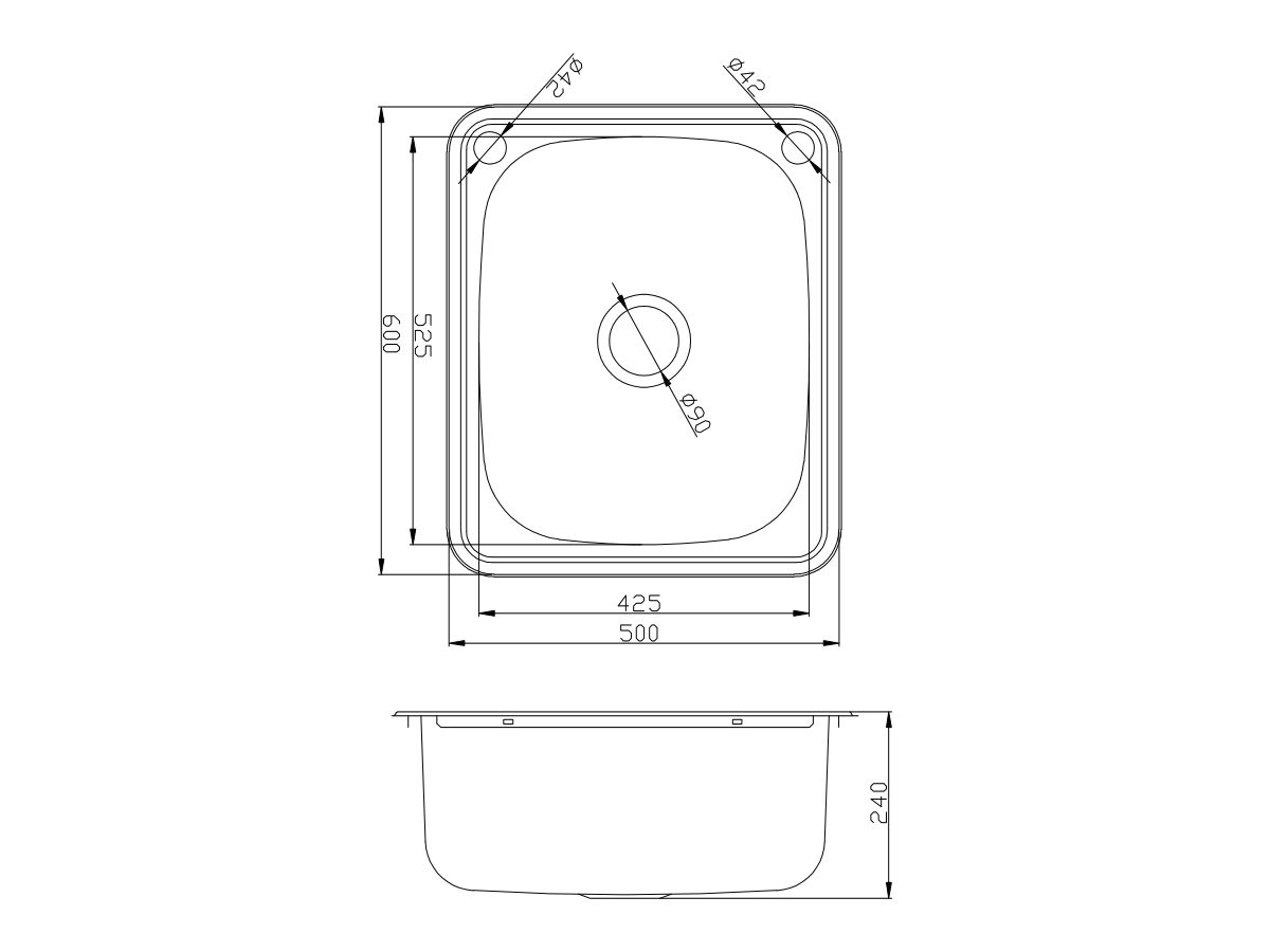 Reece Base Compact Inset Laundry Trough 1 Taphole With Bypass 45 Litres Stainless Steel