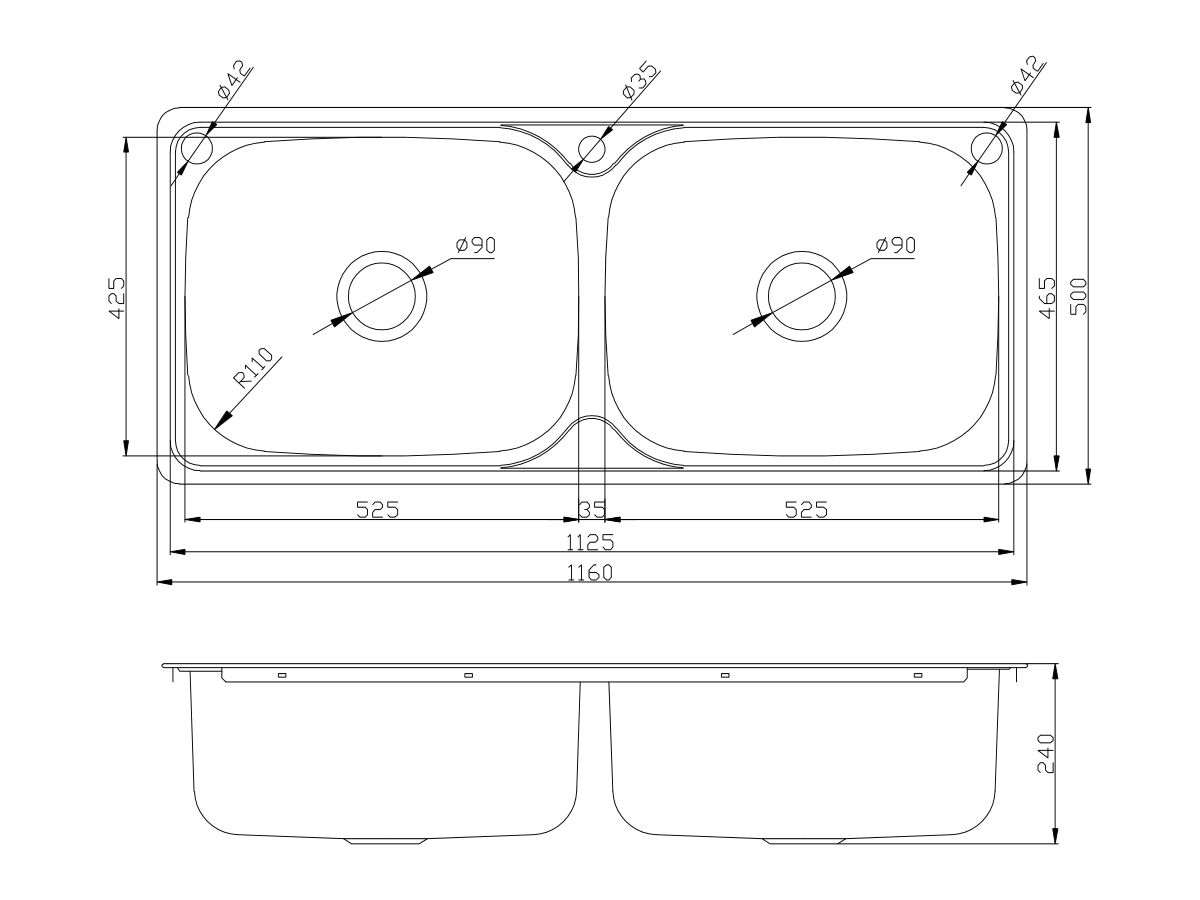Reece Base Double Inset Laundry Trough 1 Taphole With Bypass 90 Litres Stainless Steel