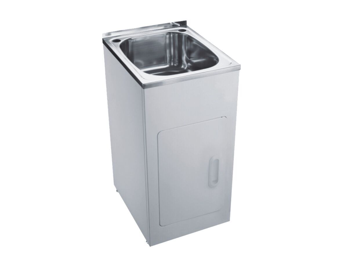 reece Base Mini Laundry Trough & Cabinet 1 Taphole 32 litres Stainless Steel/White