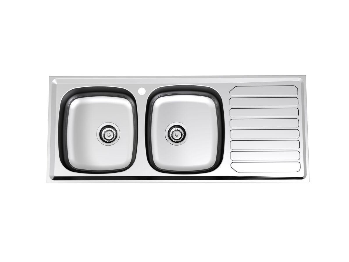 reece Base MK2 Double Bowl Sink 1200mm 1 Taphole Left Hand Bowl Stainless Steel
