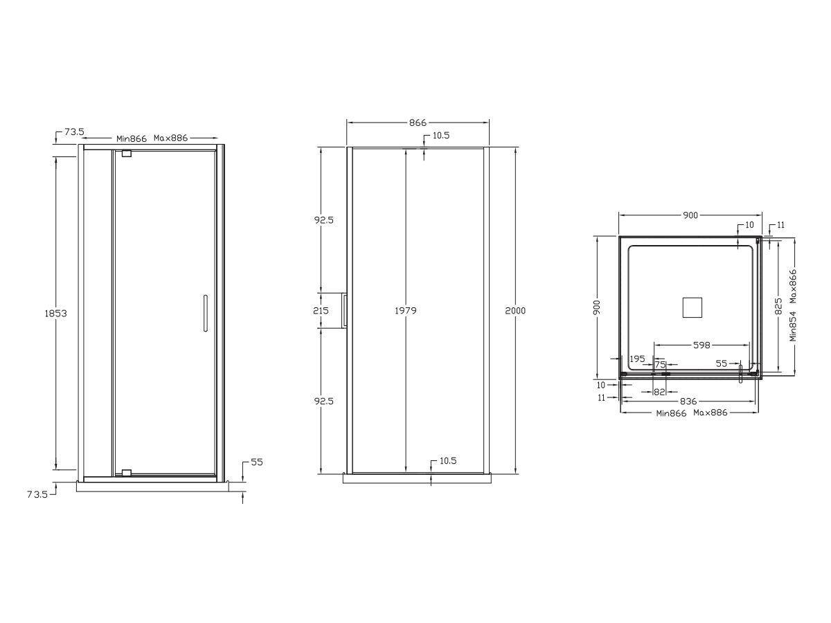 Reece Base MK2 Shower Screen & Shower Base With Centre Outlet 900mm X 900mm Chrome