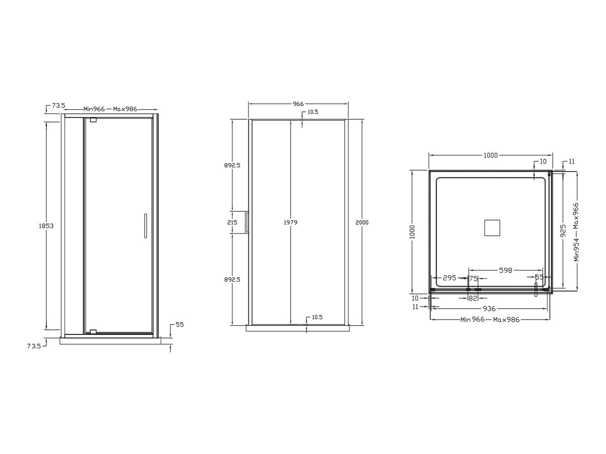 Reece Base MK2 Shower Screen & Shower Base With Centre Outlet 1000mm X 1000mm White & Chrome