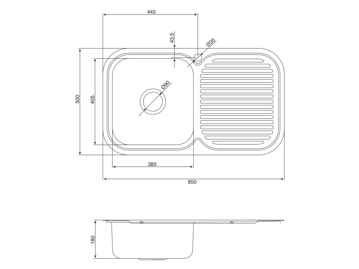 Reece Base MK3 Single Bowl Sink 1 Taphole Left Hand Bowl 850mm Stainless Steel