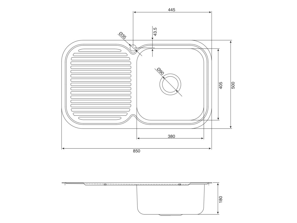 Reece Base MK3 Single Bowl Sink 1 Taphole Right Hand Bowl 850mm Stainless Steel