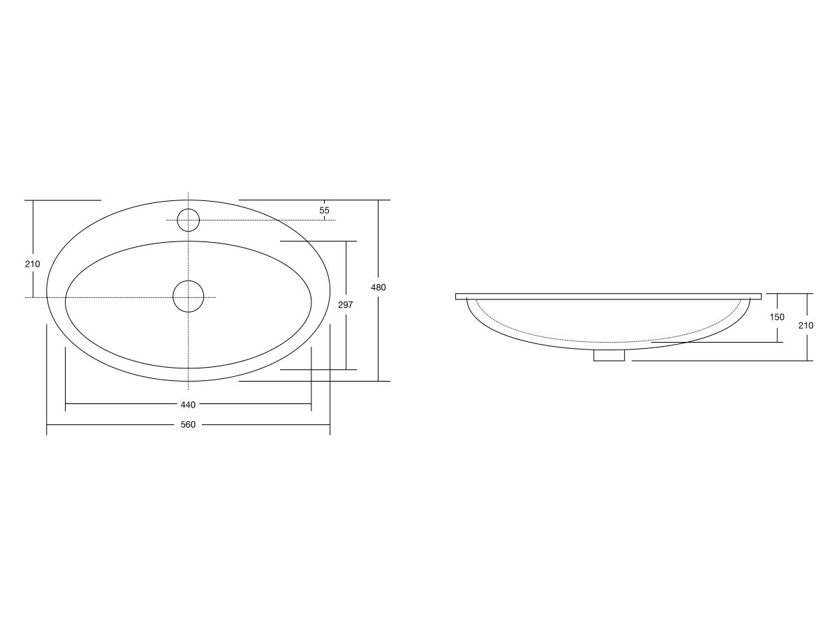 Reece Base Vanity Basin With Overflow 3 Taphole 560 X 480mm White