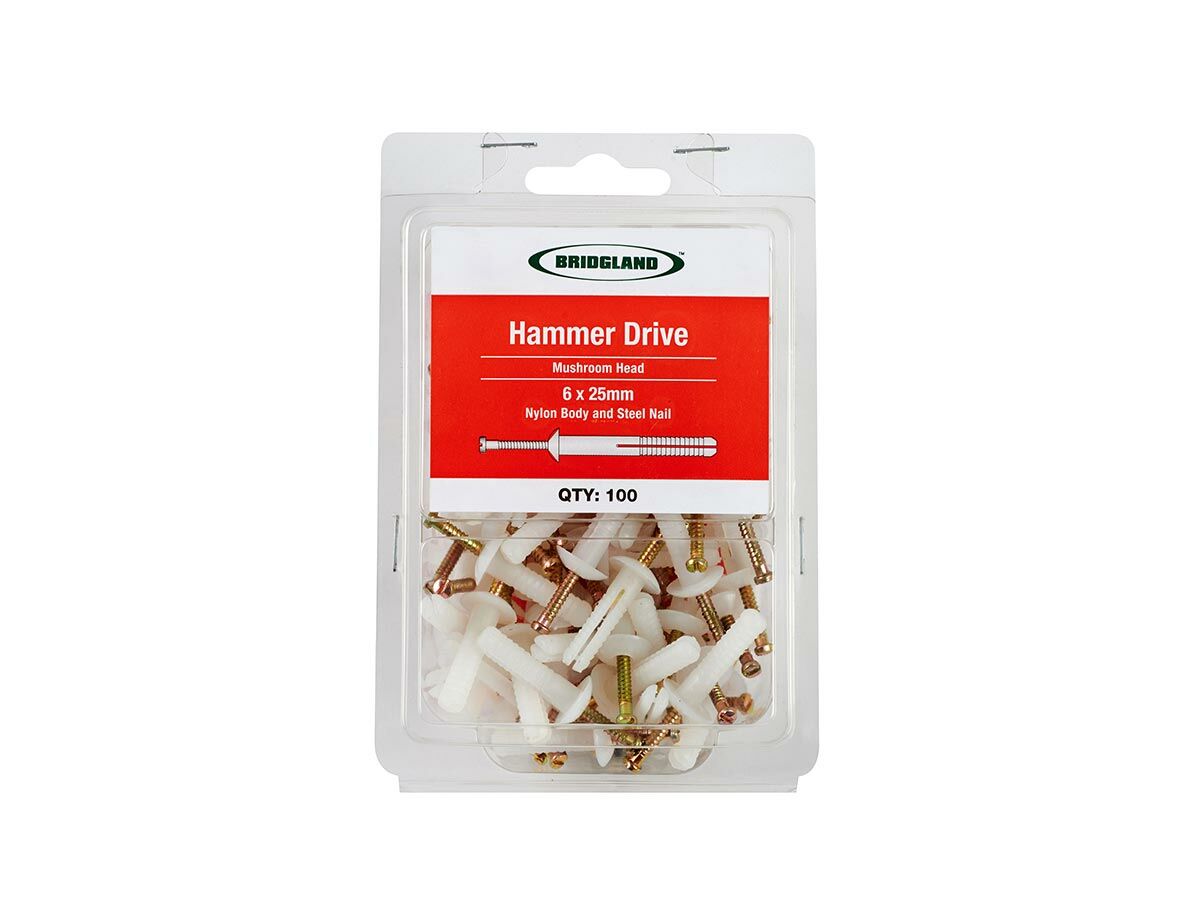 reece Bridgland Nylon Hammer Drive Mushroom Head 6mm x 25mm (100)