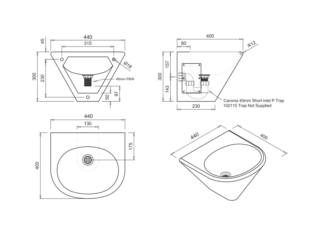 Reece Britex Grandeur Hand Basin Stainless Steel (Basin Only)