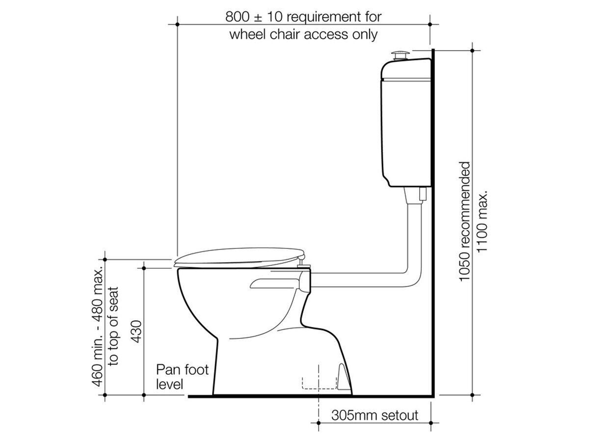 Reece Caroma Care 400 Connector S Trap Bottom Inlet Toilet Suite Metal Raised Height Buttons Caravelle Double Flap Standard Seat White (4 Star)